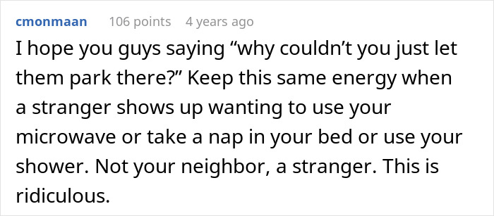 Comment discussing police intervention over parking disputes at a yard sale.