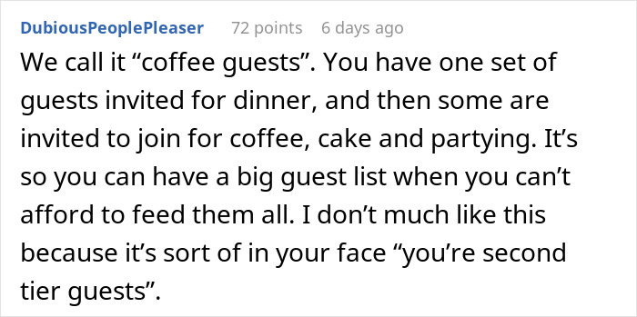 Text about "coffee guests" concept, explaining the exclusion from wedding dinner but inclusion in post-dinner events.