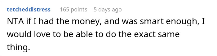 Screenshot of a Reddit comment about outbidding in-laws to avoid living nearby.