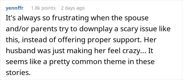 Comment discussing frustration with lack of support over creepy student comment, highlighting a common theme with spouses.