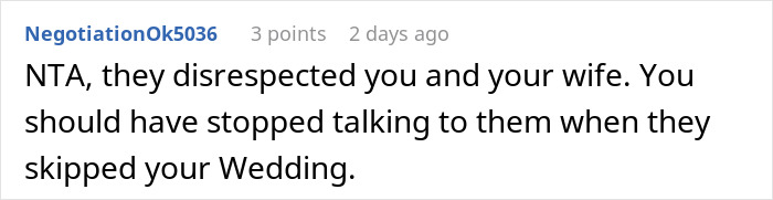 Reddit comment on disrespecting daughter's wife at a family event.