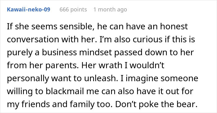 Comment discussing handling sensitive situations related to personal secrets.