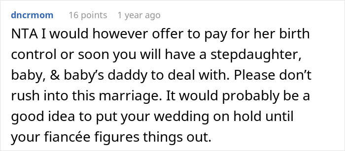 Online comment about a stepdad refusing to take in his daughter and her boyfriend.