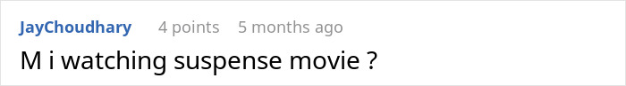 Reddit comment asking "M i watching suspense movie?" regarding drama involving cheating husband.