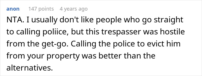 Comment discussing police intervention at a yard sale for property trespassing.