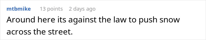 Comment discussing local laws on moving snow.