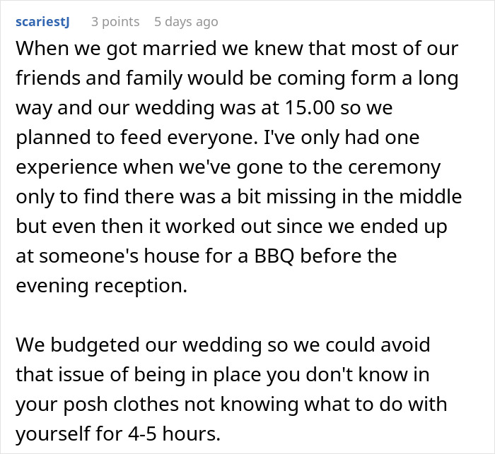 Text discussing a wedding ceremony and reception, focusing on guest arrangements and exclusion from dinner.