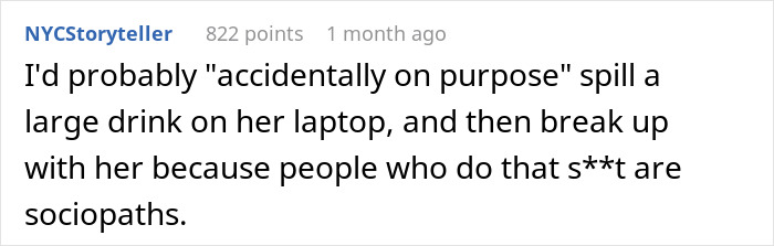 Comment discussing dramatic reaction to discovering contents on girlfriend's laptop.