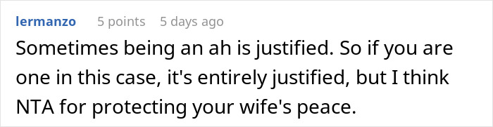 Comment discussing being justified in outbidding in-laws to protect peace.