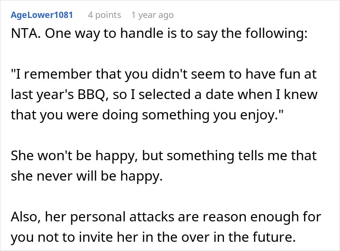 Comment discussing how to handle family invites after vegan shamed them at BBQ.