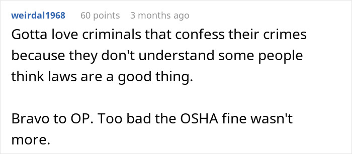 Reddit comment discussing a toxic boss facing fines and jail after an employee's exit plan.