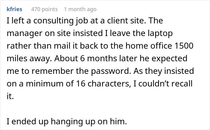 Text exchange about a consulting job and a forgotten password after boss's insistence on leaving a laptop.