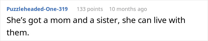 Reddit comment about a pregnant girlfriend's living situation with family and financial choices.