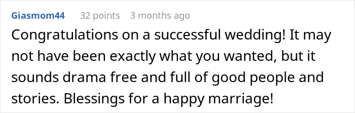 Comment about wedding drama and blessings.