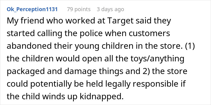 Text discussing why children should not run around stores, citing safety and liability concerns.