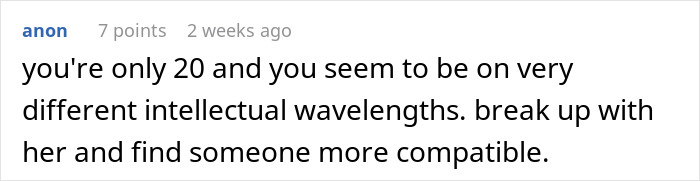 Comment discussing differences in intellectual wavelengths, suggesting breakup for compatibility.