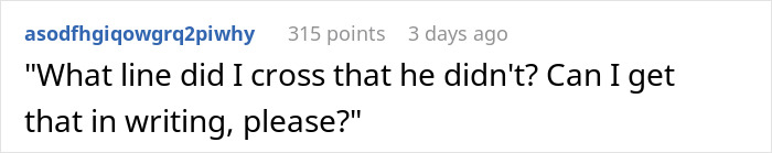 User humorously questions management after coworker's insult, seeking clarification in writing.