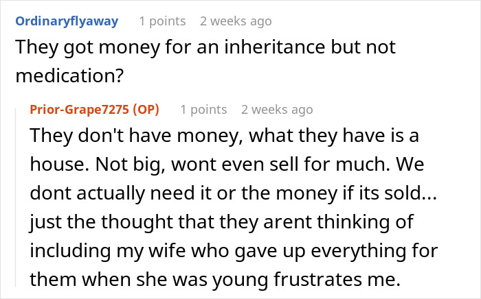 Reddit comments discussing parents' financial expectations from daughter and son-in-law.