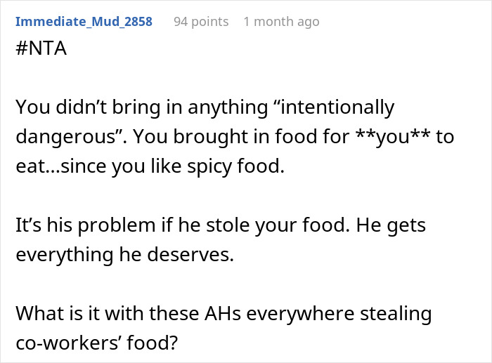 Text discussing a woman cooking spicy food and addressing food theft consequences.