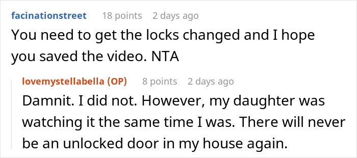 Woman criticized for breaking into friend's house, comments suggest changing locks.