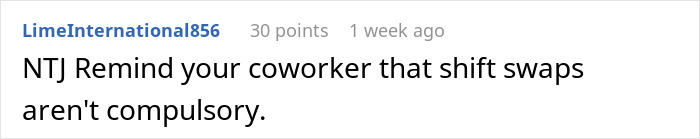 Comment discussing shift swaps among restaurant workers.