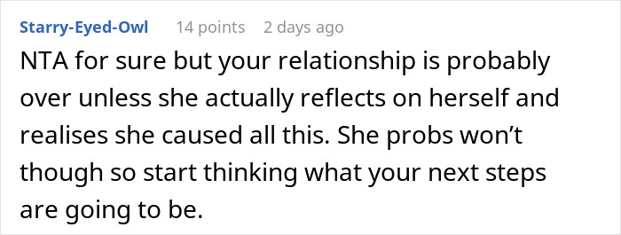 Comment discussing relationship issues after girlfriend didn&rsquo;t pass probation due to tardiness.