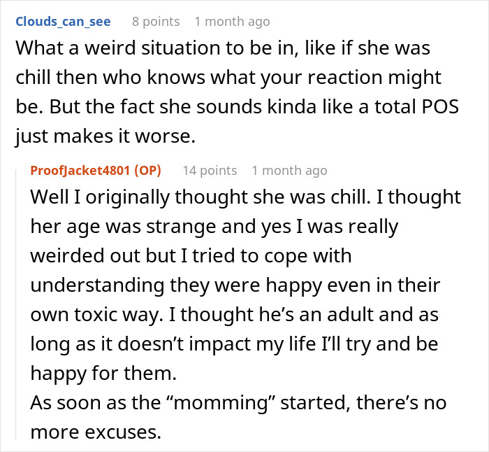 Reddit comments discussing feelings about dad's girlfriend parenting role.