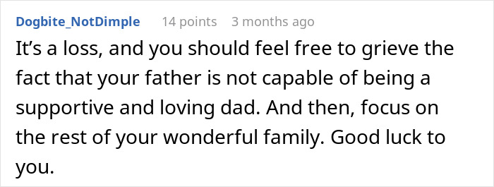 Comment on choosing wife over daughter, addressing loss and focusing on family support.