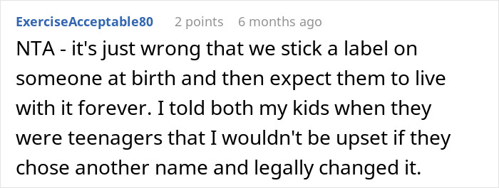 Comment criticizing naming conventions, suggesting flexibility in name choice for kids.