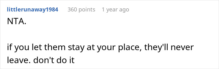 Reddit comment discussing a scenario about a girl moving out and asking her stepdad to take her and her boyfriend in.