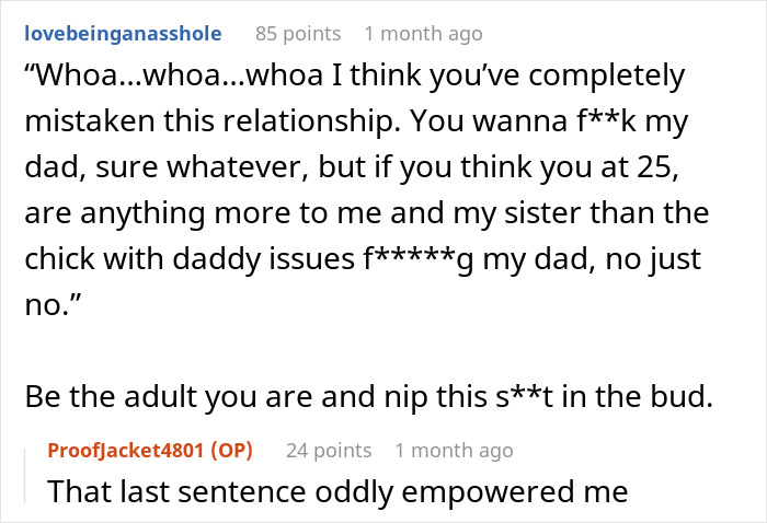 Comments discussing a dad's 25-year-old girlfriend and her relationship with his daughters.