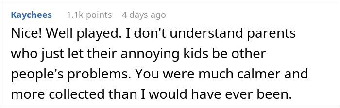 Comment discussing kids running around a store, highlighting parental responsibility.