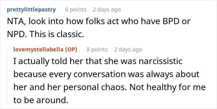 Reddit comments discussing breaking into a friend's house, mentioning BPD, NPD, and narcissism.