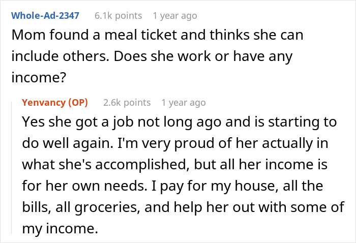 Comment exchange about a young woman's financial situation after moving out to live with her boyfriend.