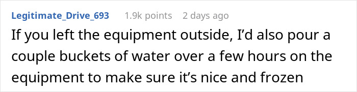 Comment suggesting pouring water to freeze equipment, related to driveway ice rink.