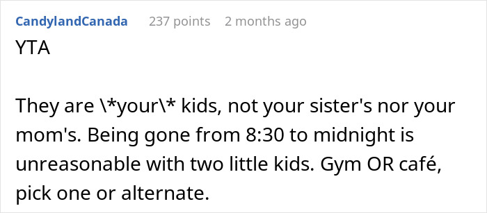 Reddit comment criticizing a husband for neglecting family responsibilities.