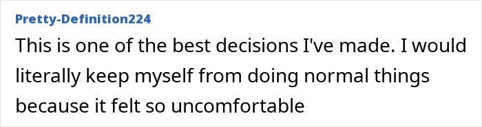 User testimonial discussing designer genitals procedure, sharing positive personal experience after undergoing surgery.