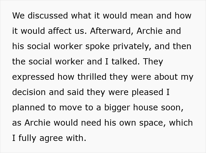 Text discussing a single dad's decision affecting his family, social worker's involvement, and plans for a bigger house.