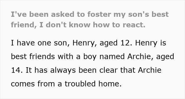 Single dad considers fostering son's 14-year-old friend from troubled home, unsure of decision.
