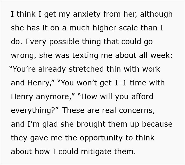 Text discussing a single dad's anxiety over decisions about his family and financial concerns.