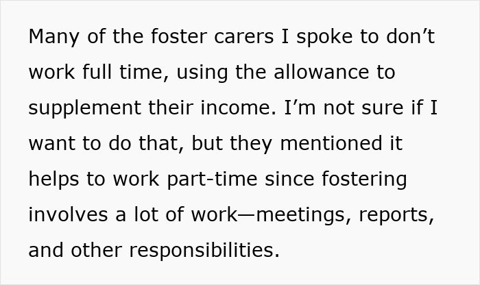 Foster care challenges discussed by caregivers regarding part-time work and allowances.