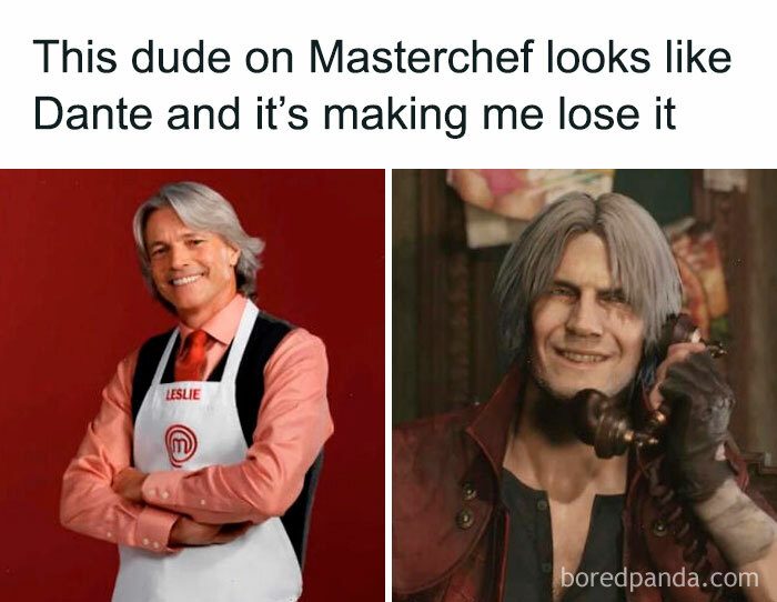 Masterchef contestant paired with video game character, highlighting a real-life "final boss" resemblance.