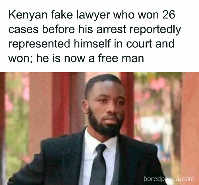 Man in a suit; described as a "final boss" in real life for representing himself and winning in court.