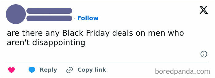 Text meme humorously comparing Black Friday deals to dating in your 30s, questioning if men can be less disappointing.