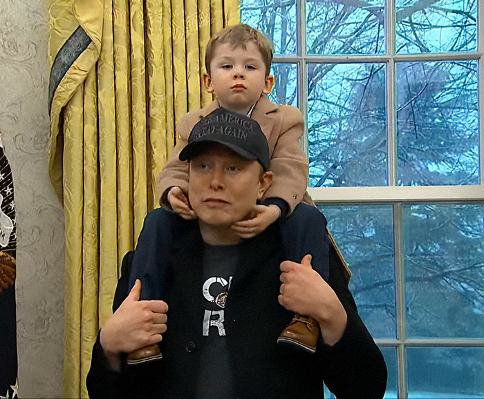 A child sits on an adult's shoulders indoors, with a window view in the background.