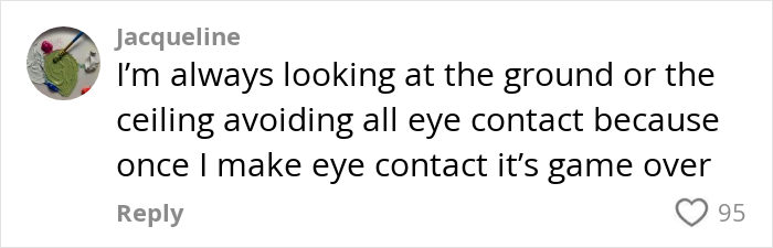 Comment on gym experience about avoiding eye contact, highlighting the discomfort some feel in gym environments.