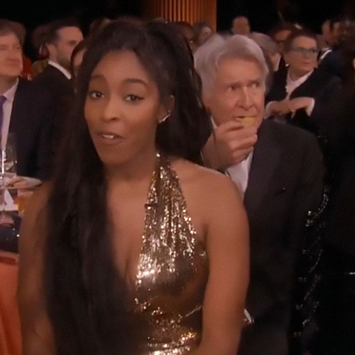 Harrison Ford eating a snack at the 2025 SAG Awards, creating a viral meme moment.