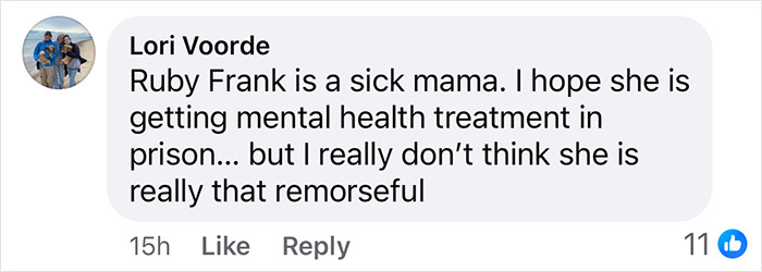 Screenshot of a critical social media comment about the momfluencer Ruby Franke.