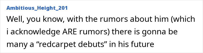 Comment discussing Jason Momoa and rumors about future red carpet debuts.