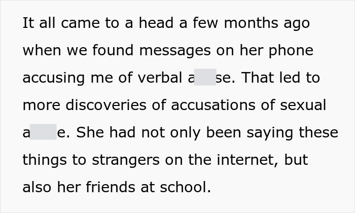 Text discussing accusations and lies by a stepdaughter, seeking advice on the internet.